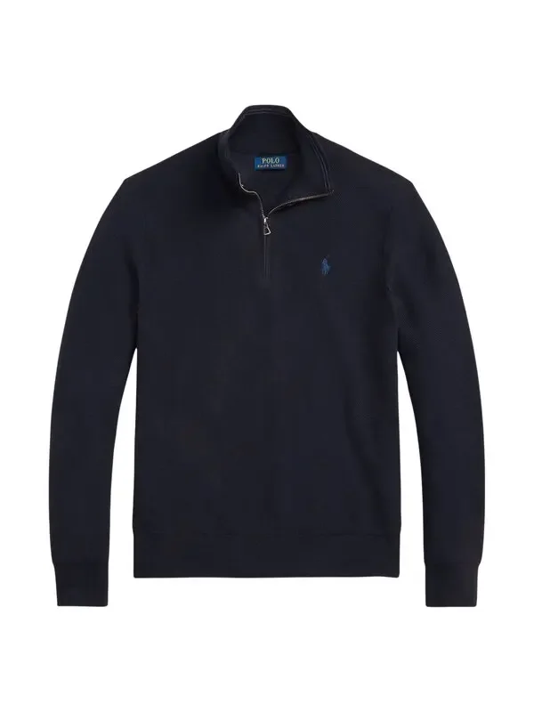 quarter-zip fine knit sweater - blue
