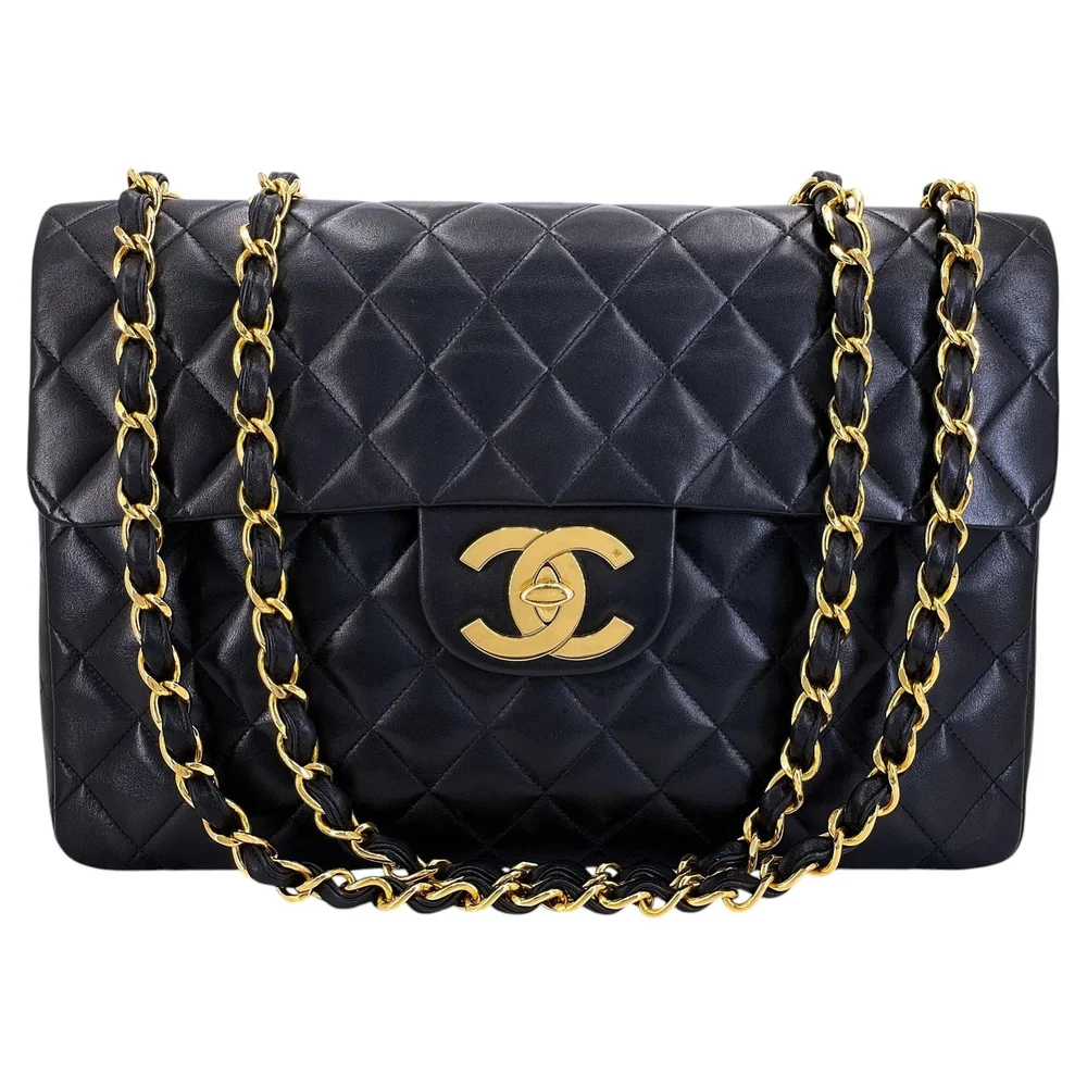 Pre-Owned 1994 Vintage Black Maxi Classic Flap Bag, 24k Gold Hardware