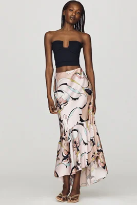 Bias Cut Satin Midi Skirt