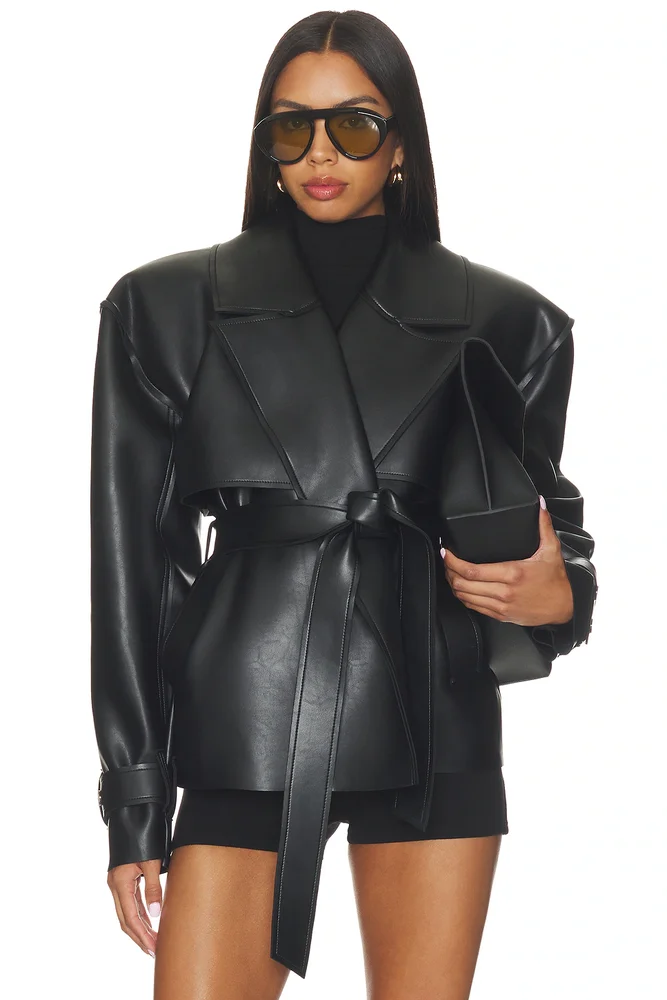 Faux Leather Trench Jacket