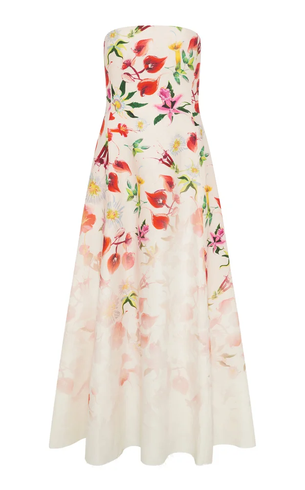 Alessia Strapless Floral Linen Maxi Dress