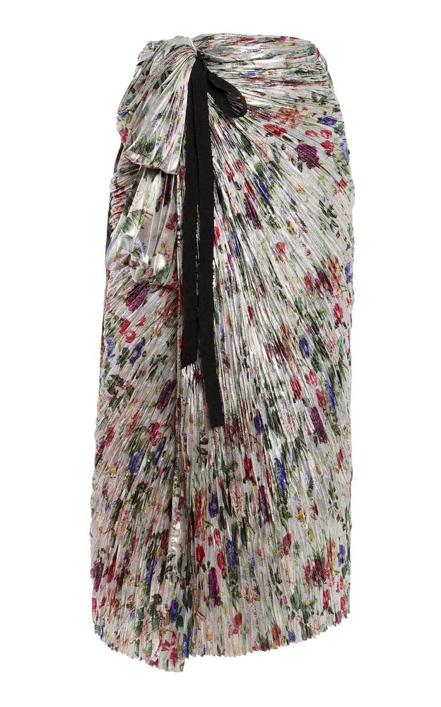 Tali Metallic Plissé Midi Wrap Skirt