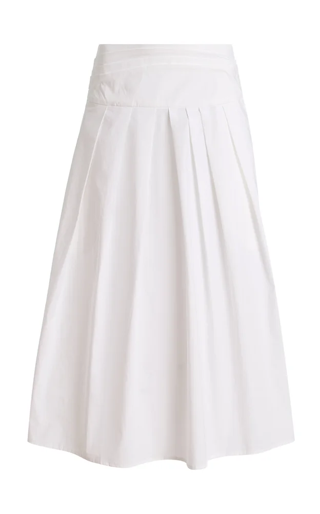 Nessa Pleated Cotton Midi Skirt
