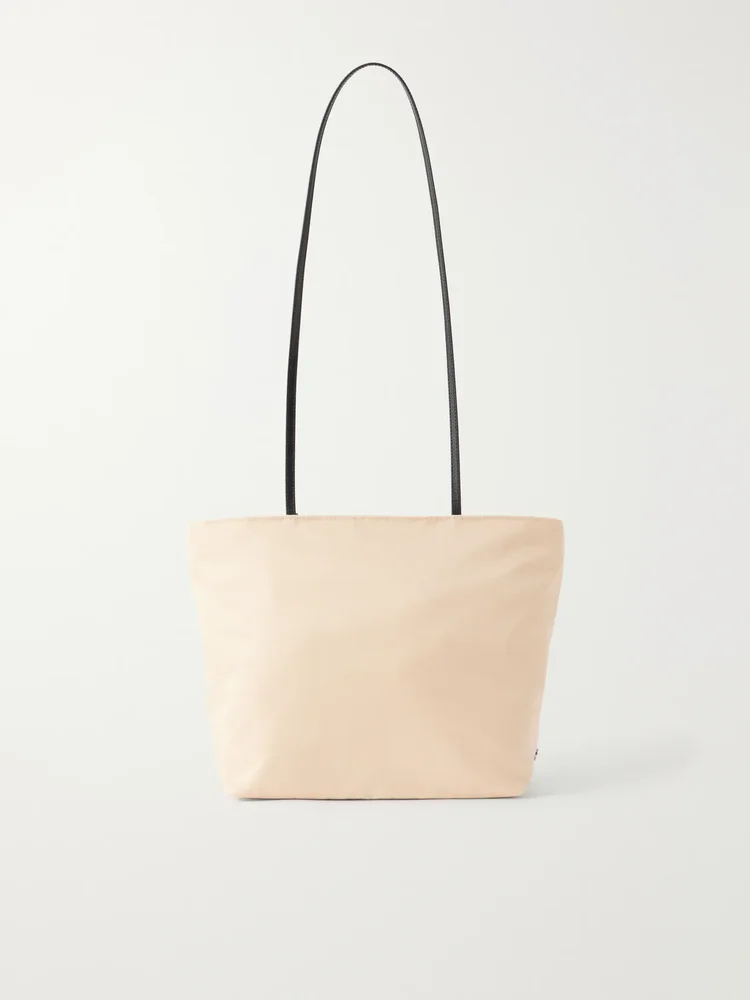 Spaghetti leather-trimmed nylon shoulder bag