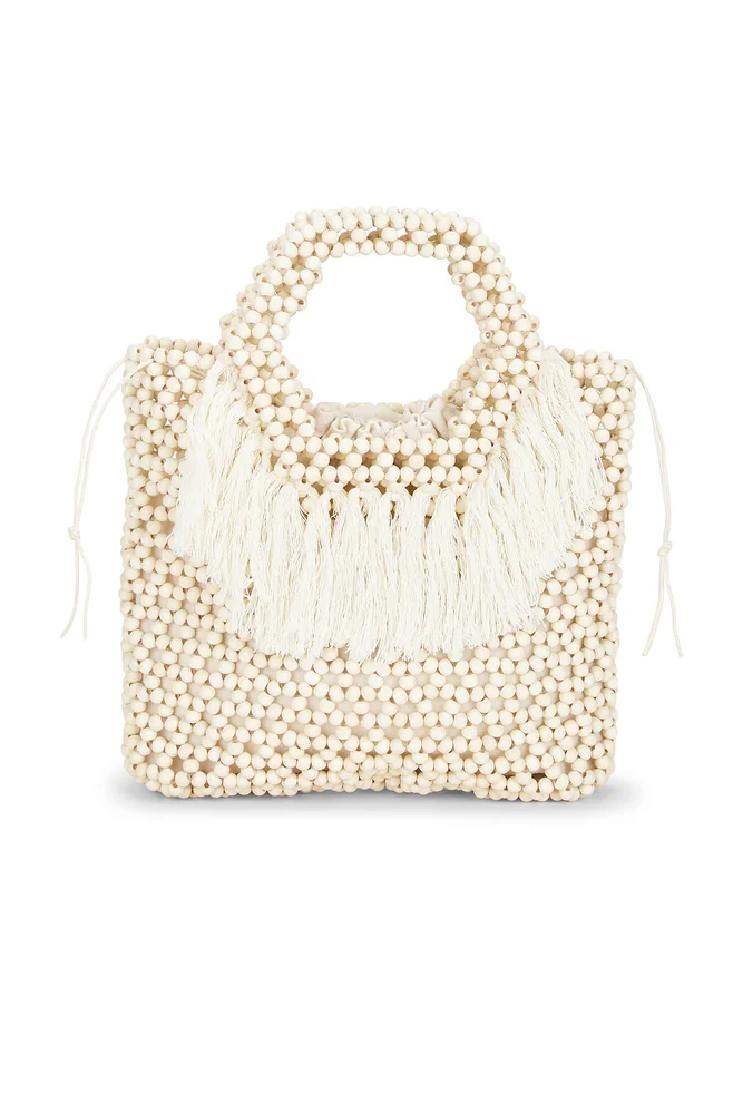 Beaded Wooden Tote Top Handle Bag