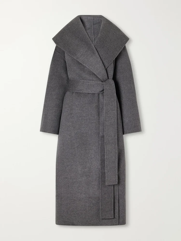 Belted wool-doublé wrap coat