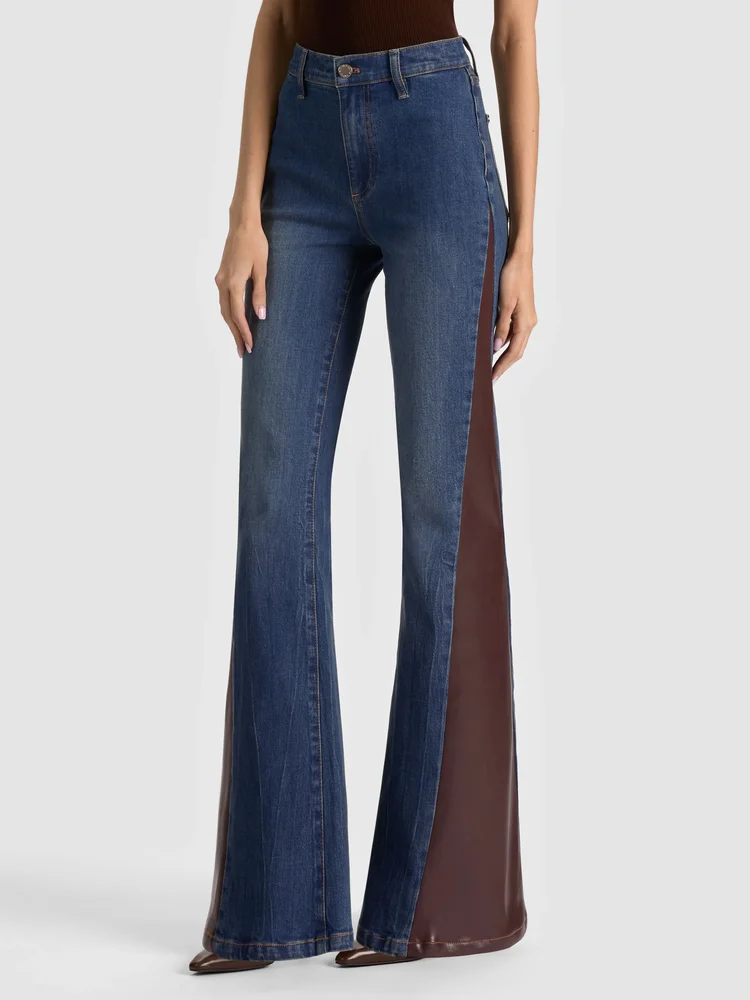 Alice + Olivia SB VEGAN CUTOUT JEAN - GEORGETTA VINTAGE BLUE/DK CHOC