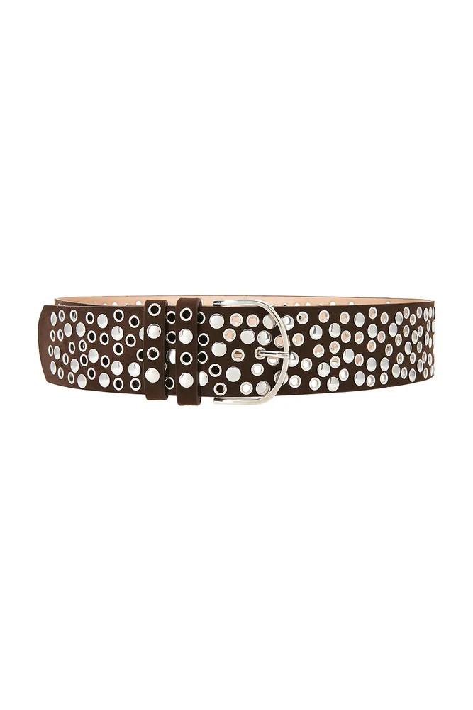 Studded Brown Suede Belt With Mixed Metal Grommets
