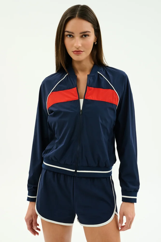 Carrie Woven Nylon Jacket - Indigo/Lotus Red