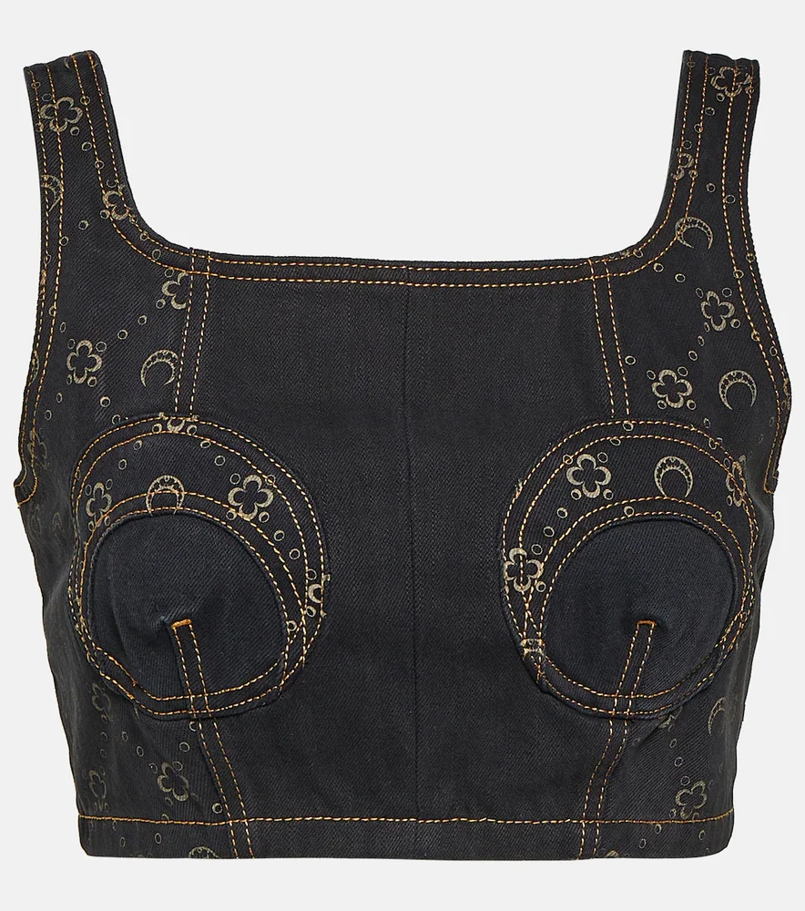 Regenerated cropped denim bustier