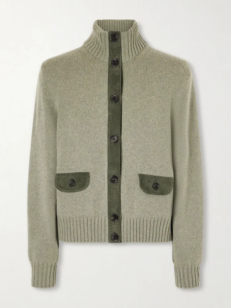 Parksville suede-trimmed cashmere cardigan