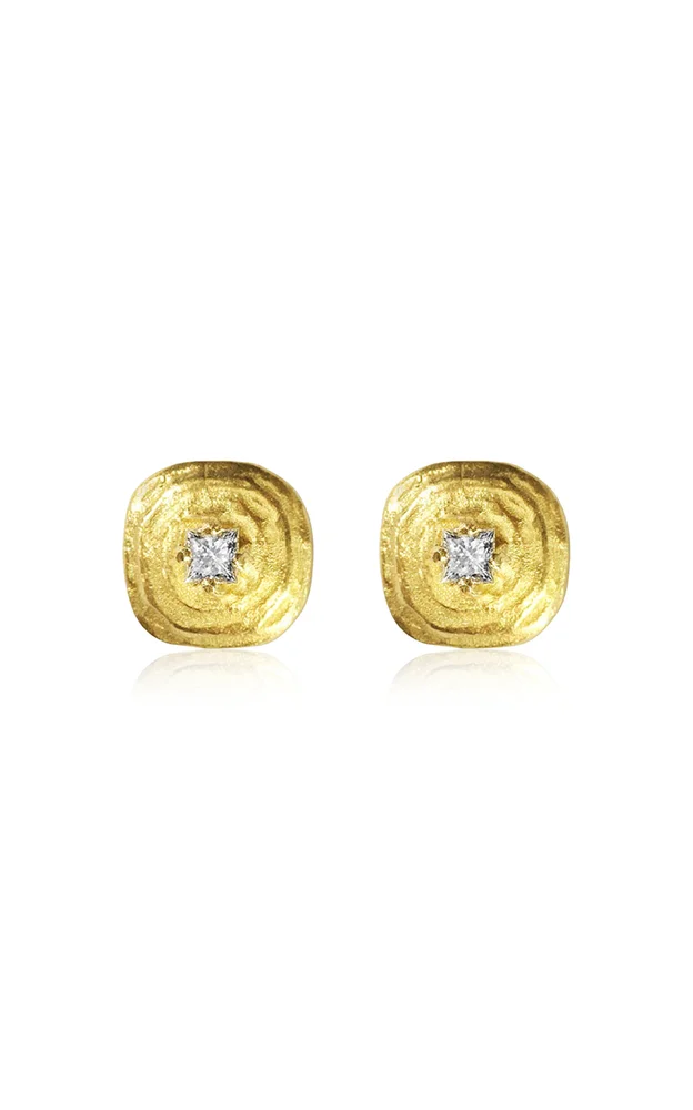 18k Yellow Gold Deco Diamond Pyramide Earrings