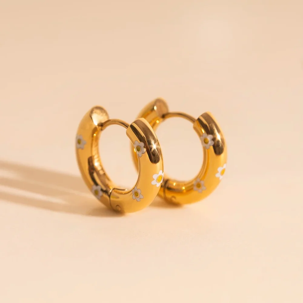 Daisy Chunky Rounded Huggie Hoop Earrings, Fall