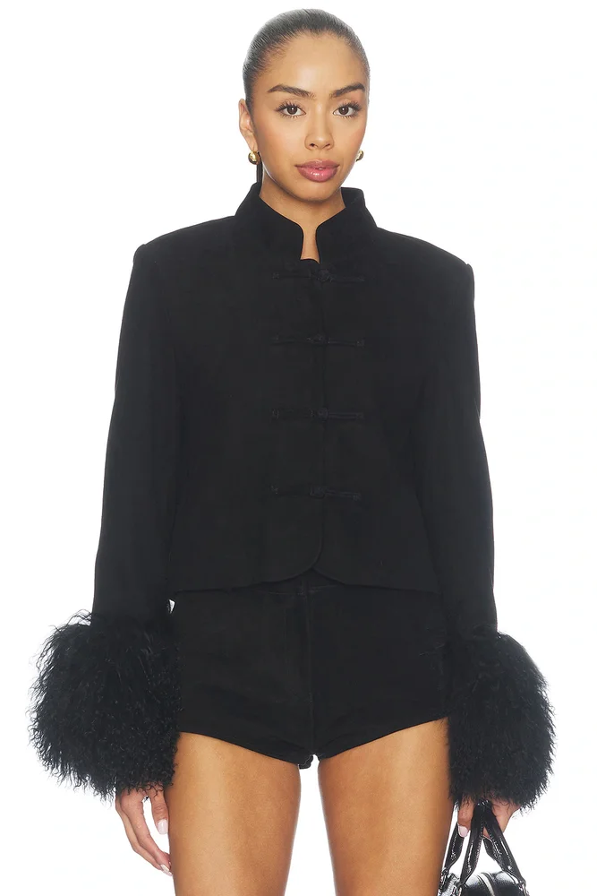 Leighton Shearling Trim Suede Jacket