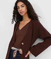 Loft Hammered Metallic Button Sweater Jacket