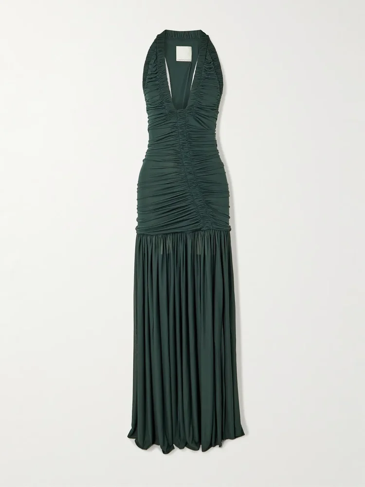 Orion open-back ruched jersey gown