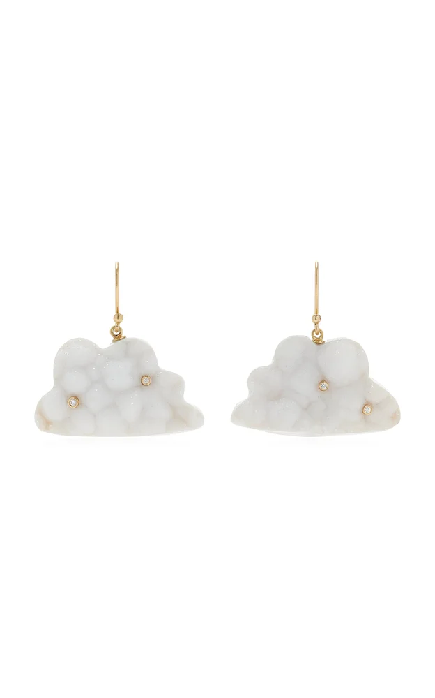 Daydreamer Cloud 18K Yellow Gold Diamond and Chalcedony Drusy Earrings