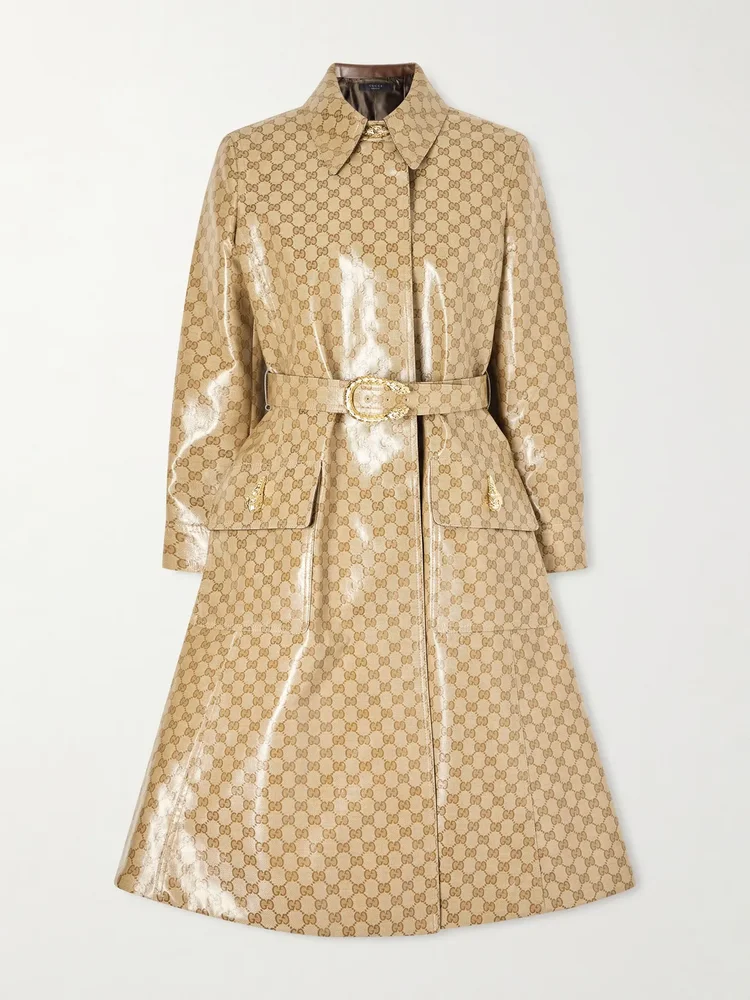 Belted coated-canvas trench coat