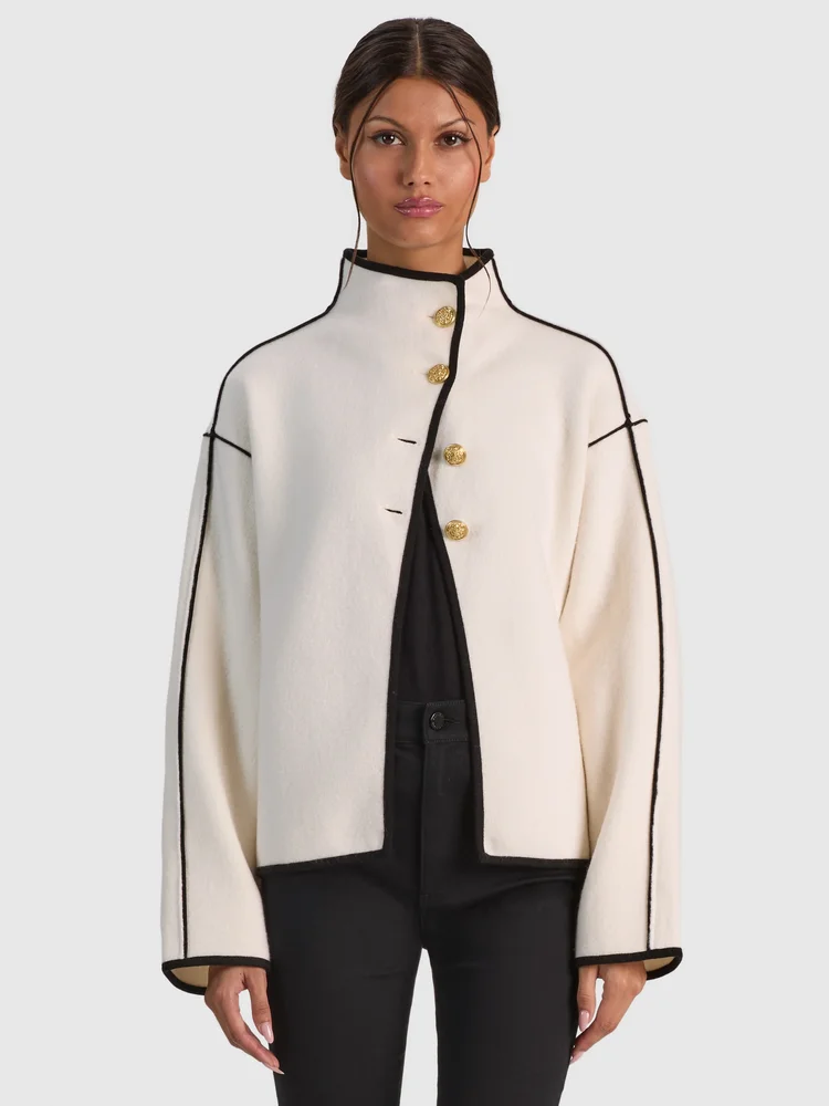 Alice + Olivia PEARSON COLLARED SWEATER JACKET - SOFT WHITE/BLACK