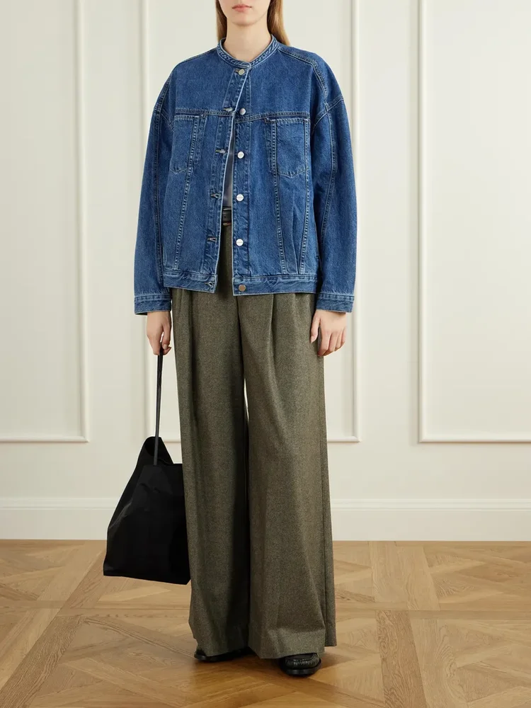 Avery stretch wool and cashmere-blend herringbone wide-leg pants