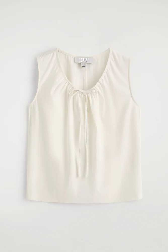 Gathered-neck Jersey Tank Top