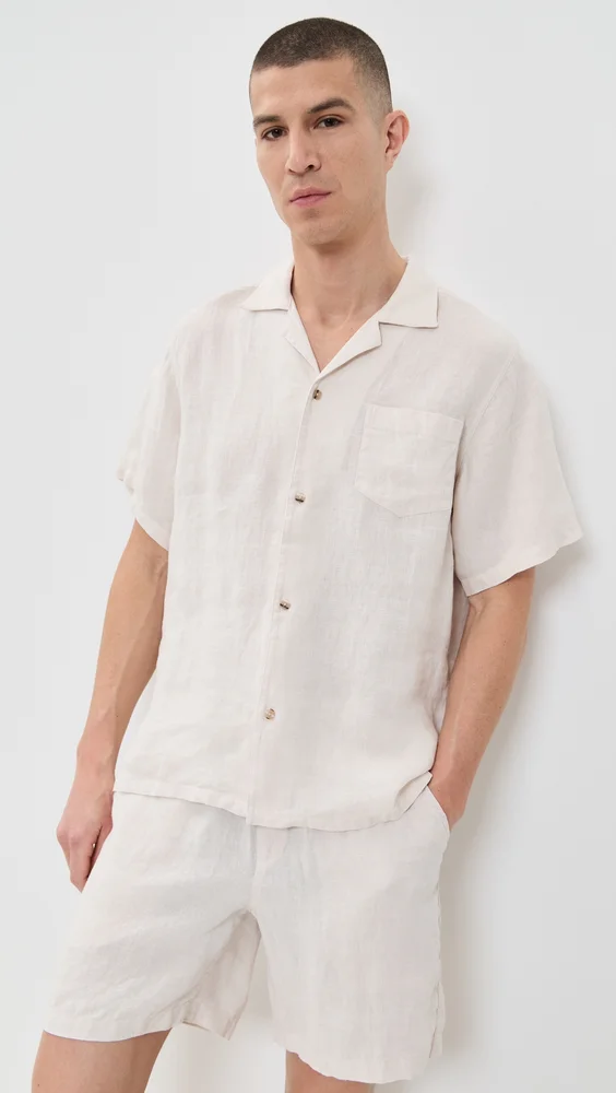Short Sleeve Linen Camp Shirt (White)