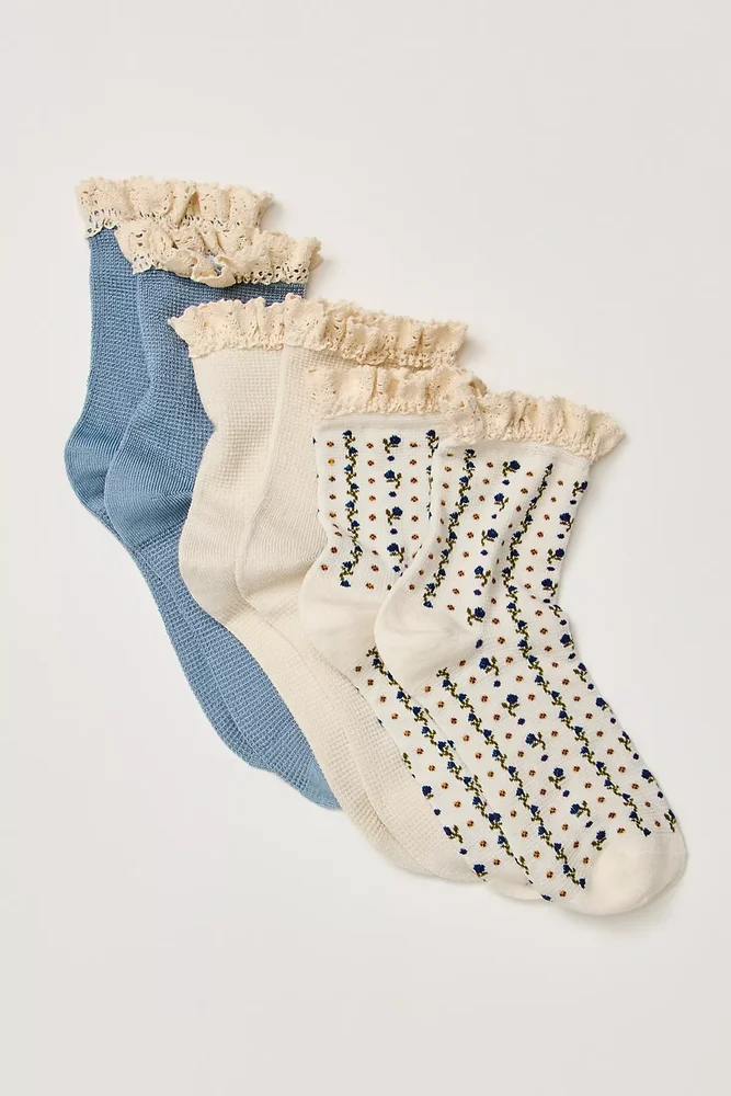 Ruffle Sock Pack, Turquoise