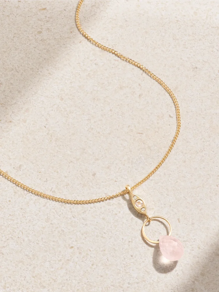 14-karat recycled gold, rose quartz and diamond necklace