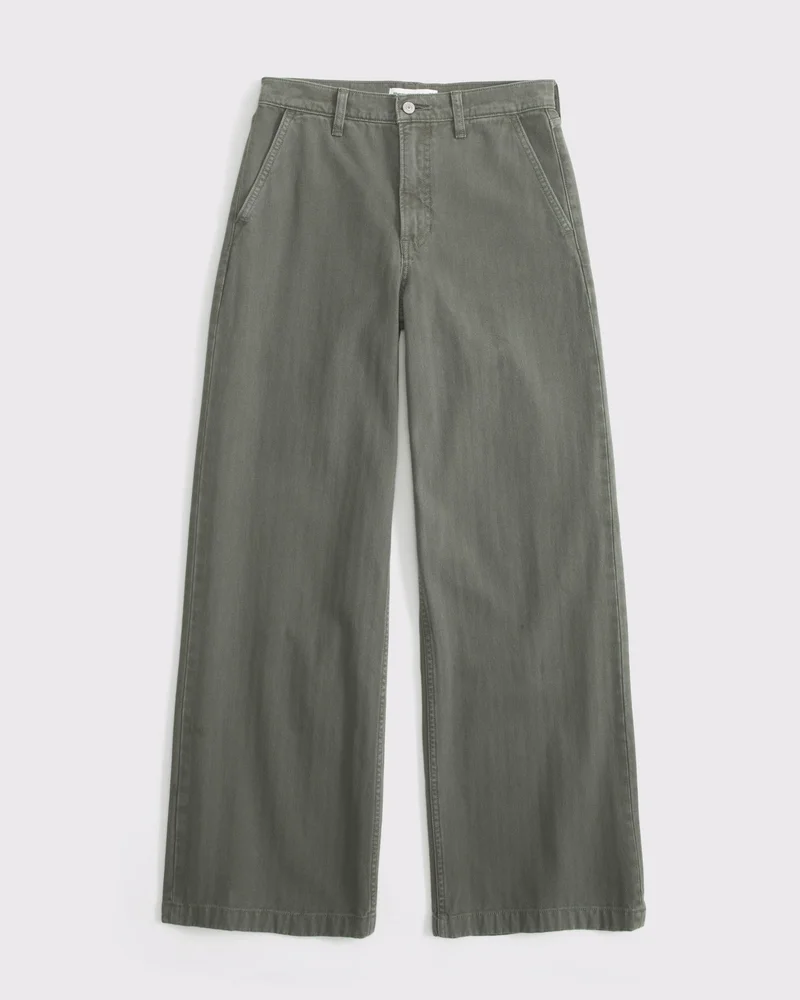 High Rise Wide Leg Trouser Jean - Olive