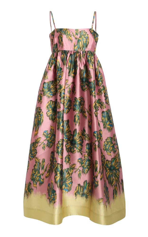 Faye Pleated Satin Midi Dress