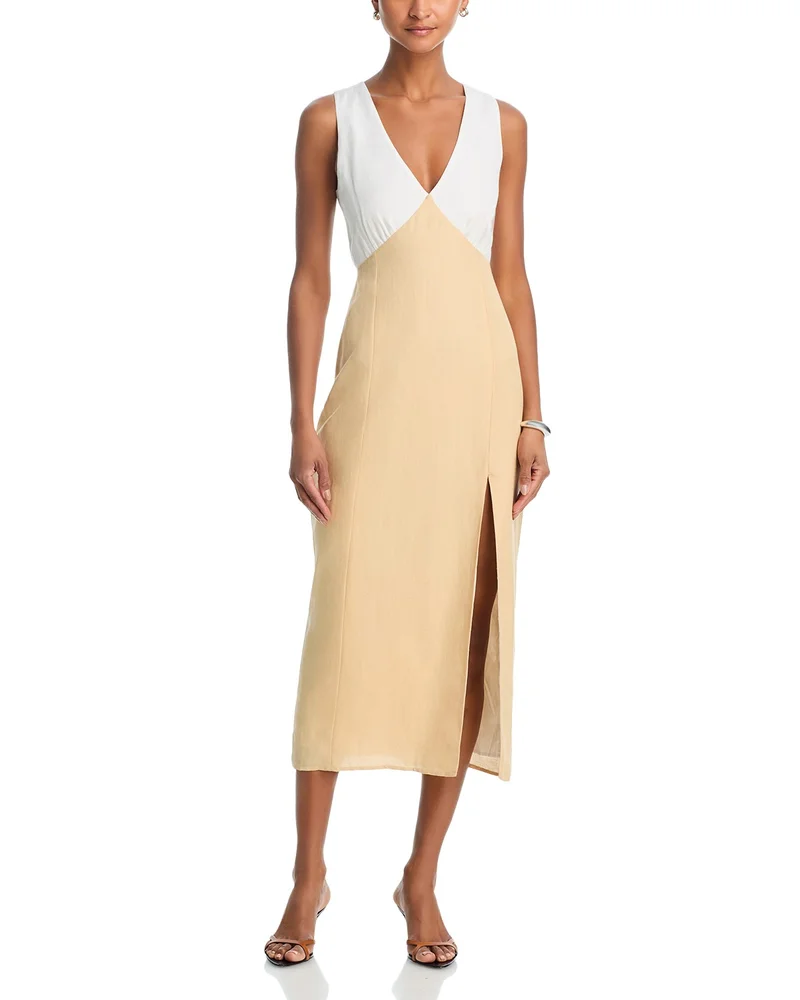 Cooper Linen V Neck Midi Dress