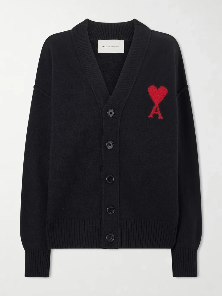 Intarsia merino wool cardigan