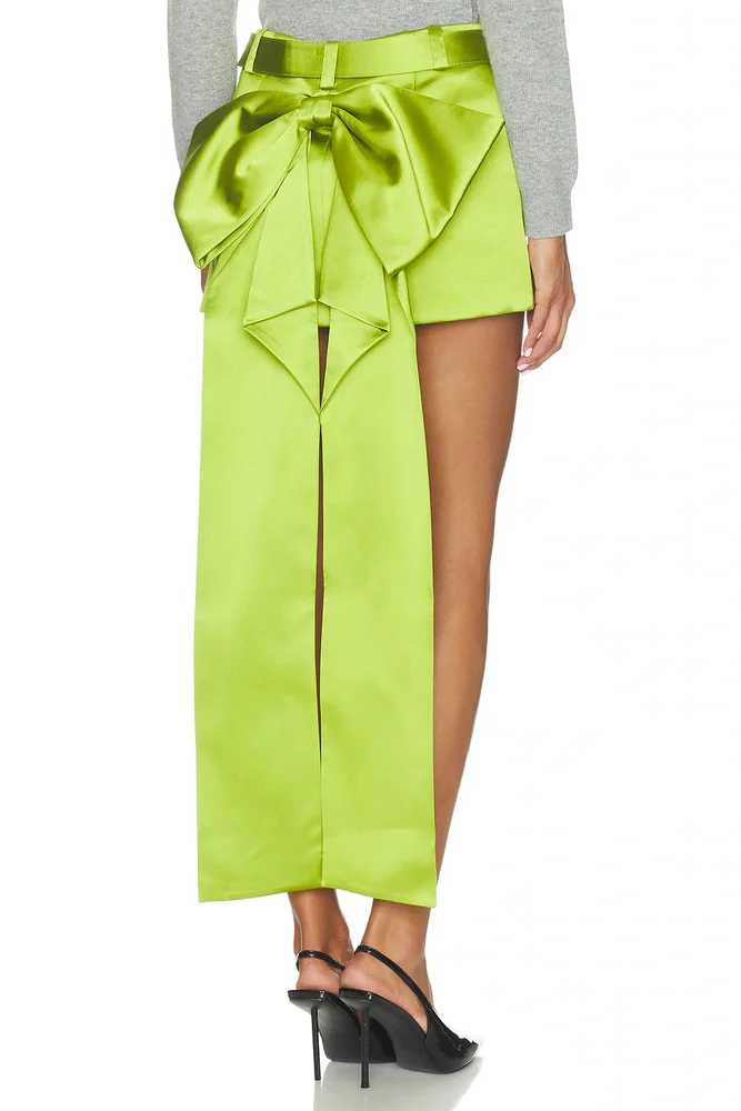 Green Satin Bow Mini Skirt