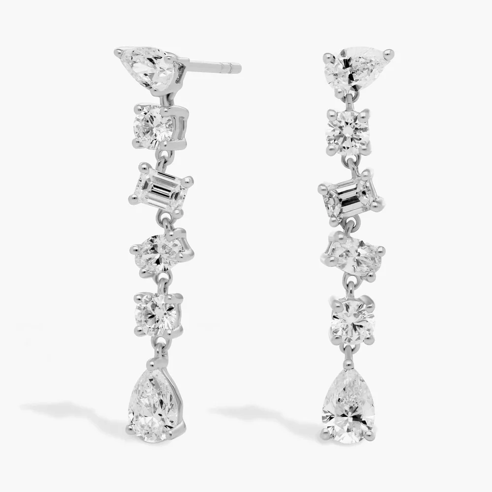 Alternating Shaped Diamond Drop Earrings in 18k White Gold (2 1/2 ct. tw.)