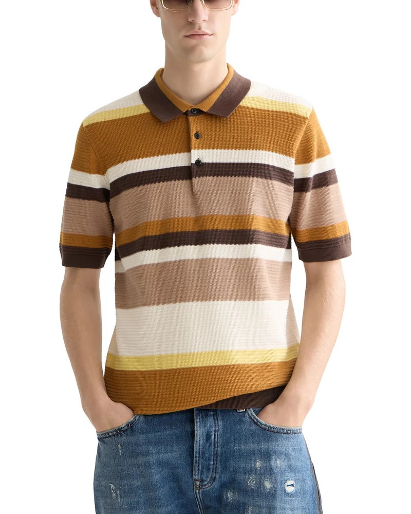 Structured Striped Knitted Polo Shirt