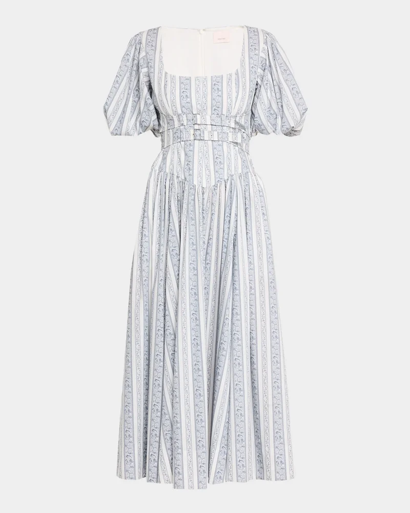 Corvin Belted Puff-Sleeve Midi Dress
