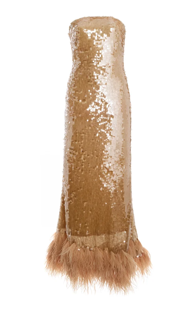 Exclusive Del Cielo Feather-Embellished Midi Dress