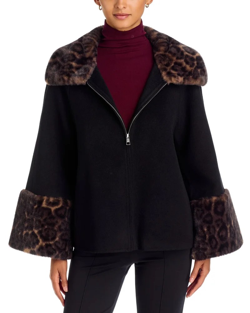 Judie Wool Faux Fur Trim Coat