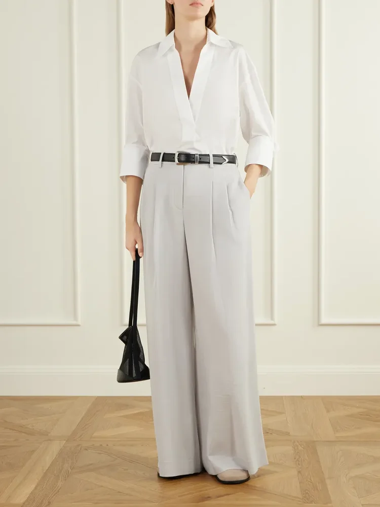 V-neck cotton-poplin shirt