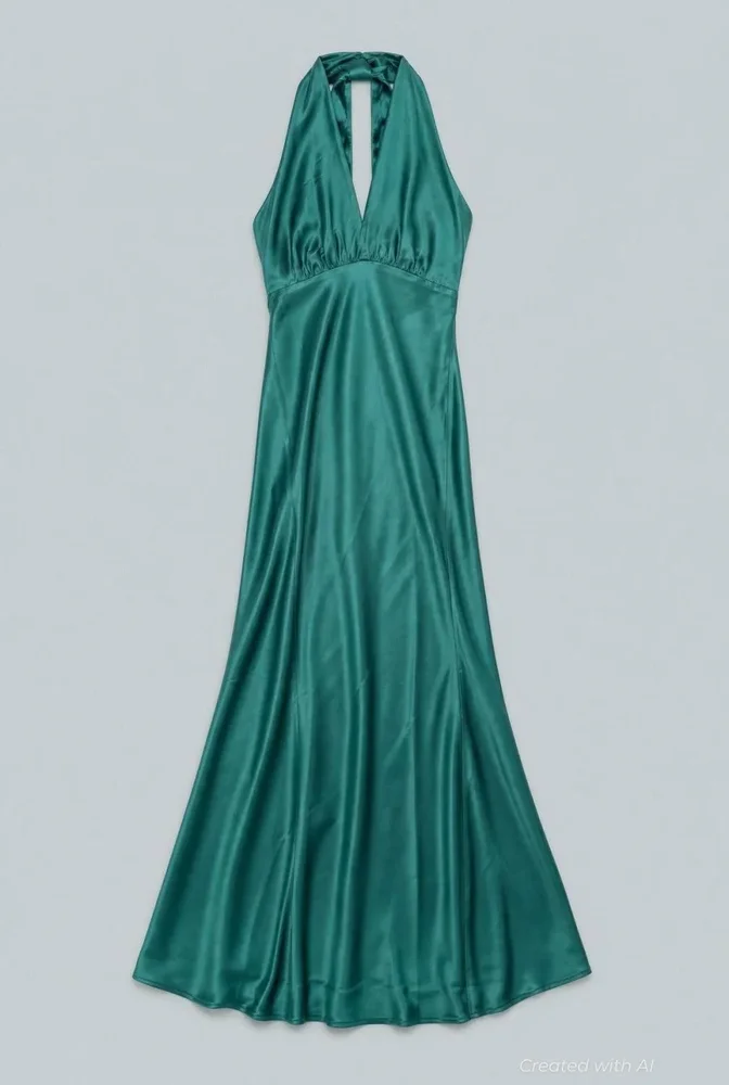 Silky Halter Cutout Gown - Emerald