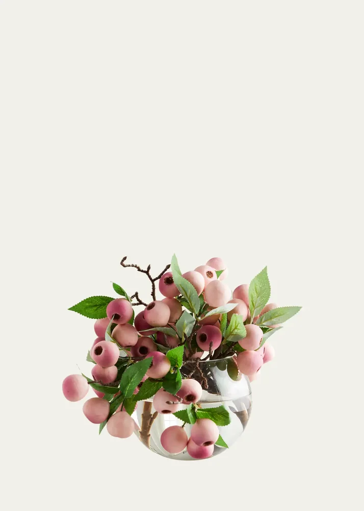 Balausta Berries 8" Faux Floral Arrangement in Glass Bowl