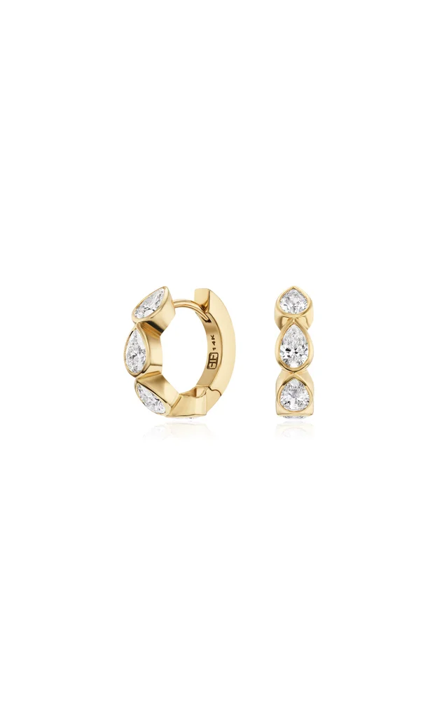 14K Yellow Gold Diamond Hoop Earrings