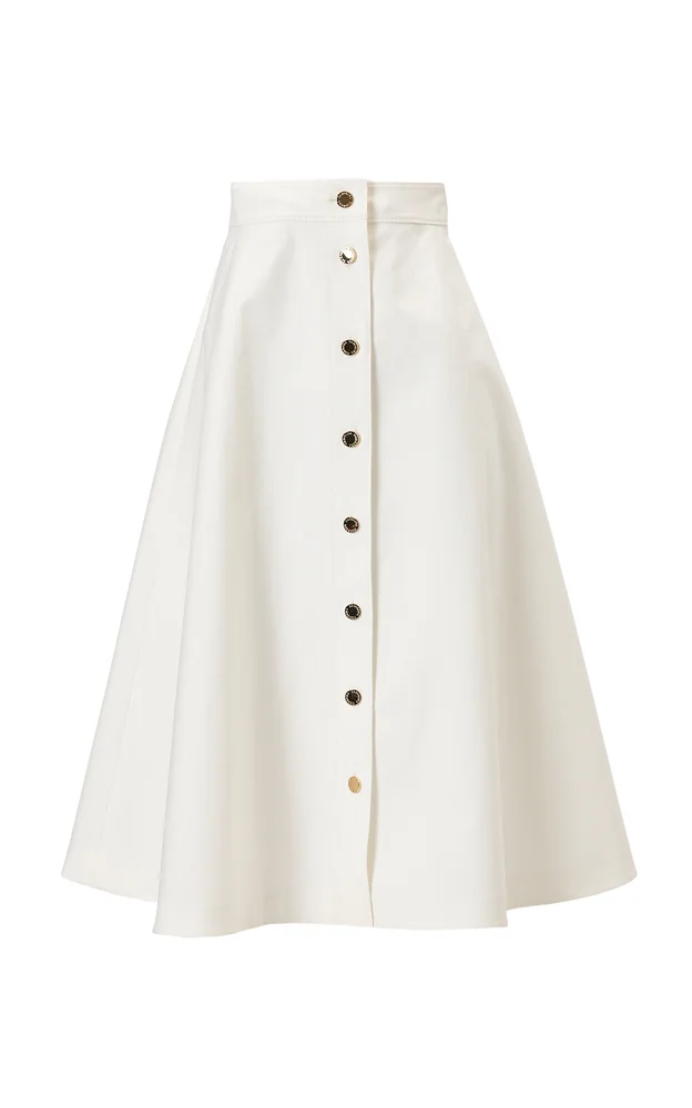 High-Rise Cotton Sateen Midi Skirt