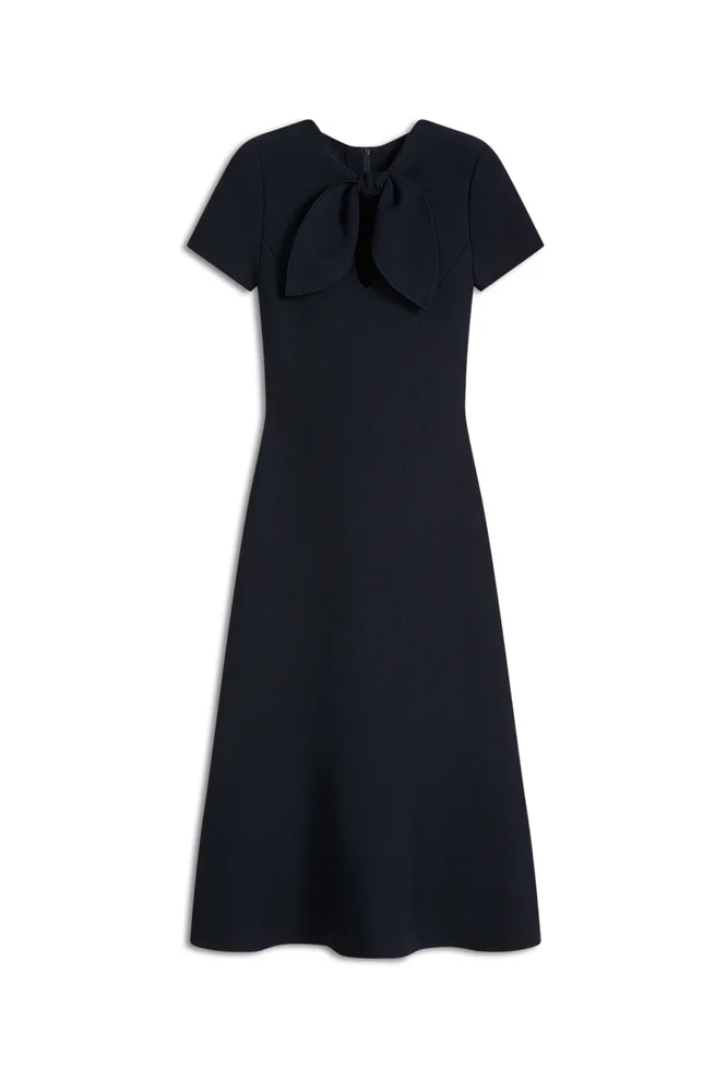 Crepe Knit Cravat Dress, Navy