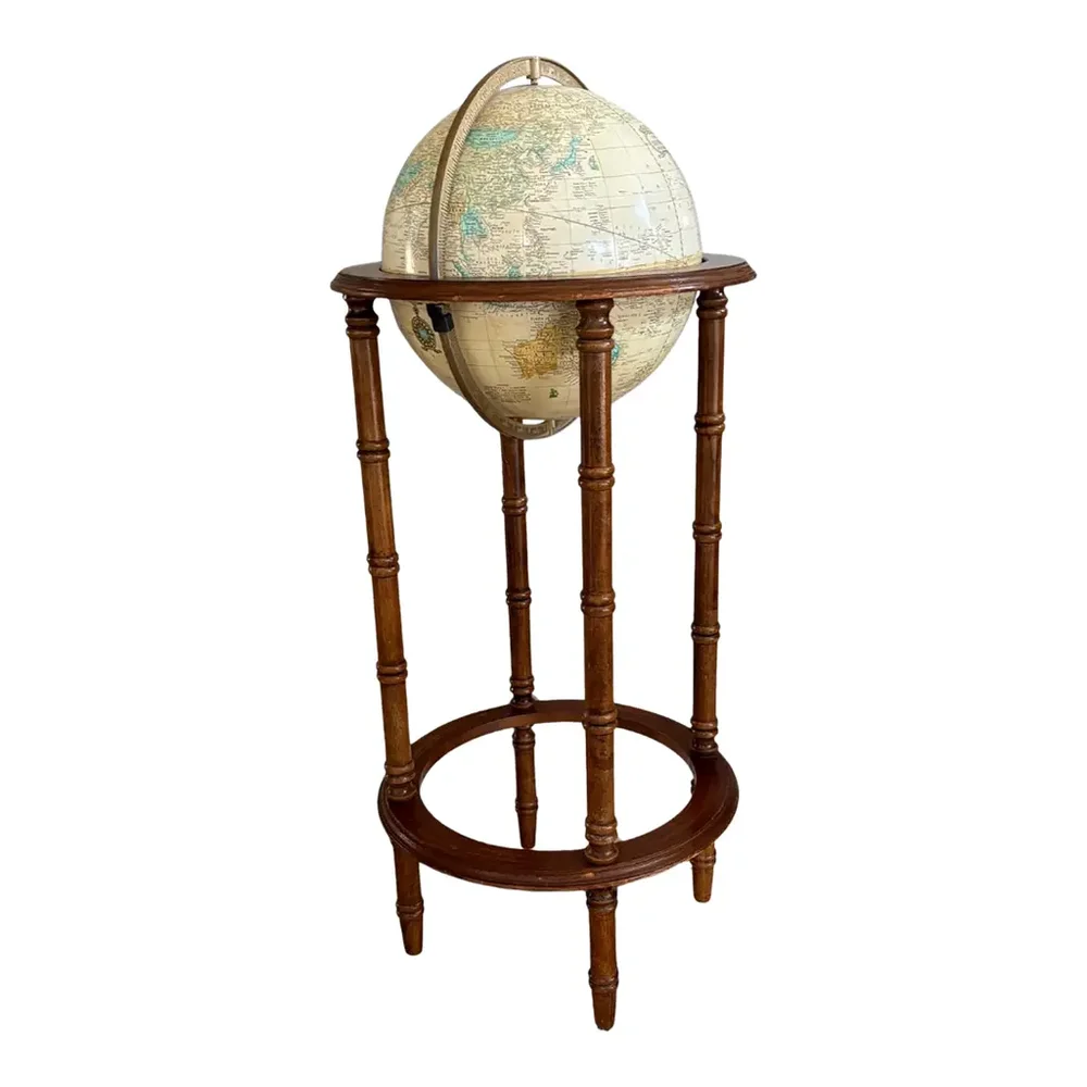 chairish.com Vintage Powell Floor Globe on Wooden Pedestal Stand Traditional Library Decor