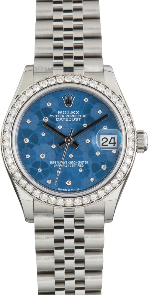 Pre-Owned Rolex Datejust 31 278384 Azzurro Blue Floral Motif Dial Stainless Steel