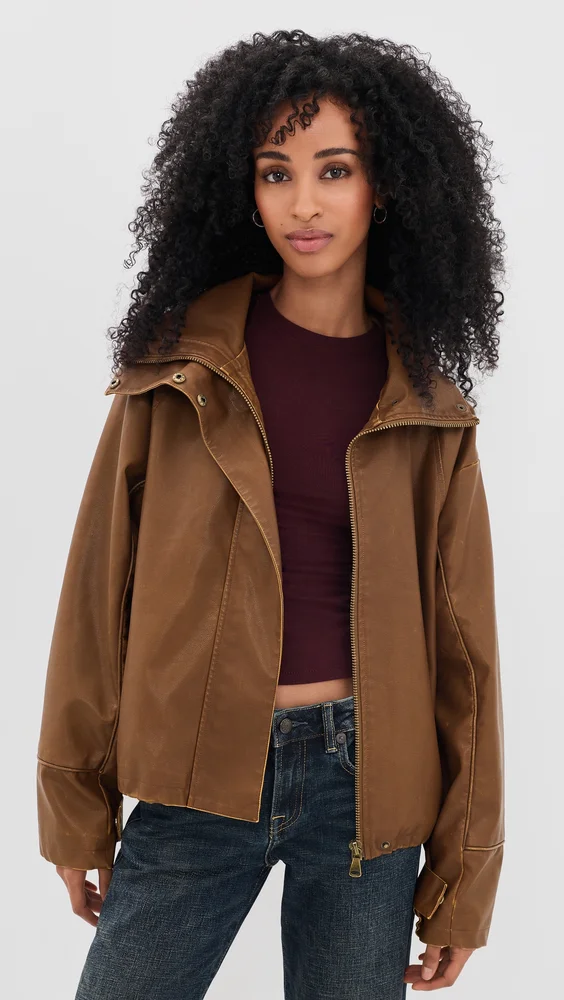 Shoreline Funnel Neck Faux Leather Jacket