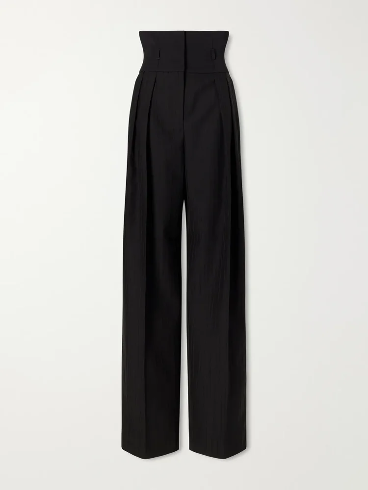 Pleated wool-twill high-rise straight-leg pants