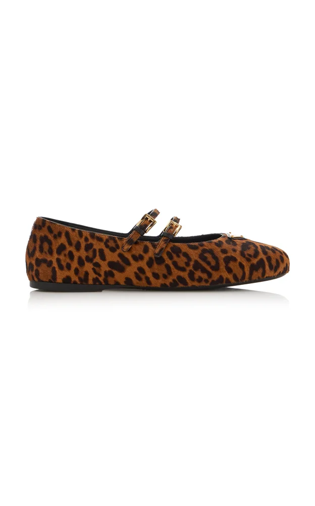 Leopard-Print Pony Hair Mary Jane Ballet Flats