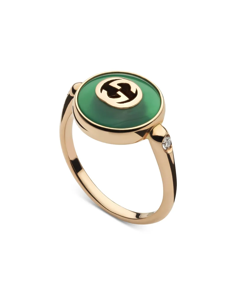18K Rose Gold Interlocking Green Agate & Diamond Ring